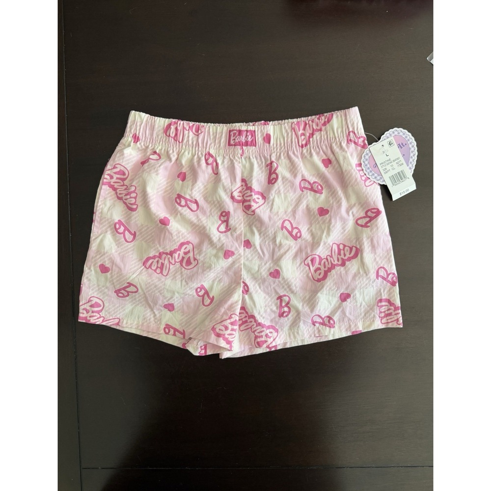 Barbie Girl's Lightweight Woven Pink & White Shorts Size L NWT